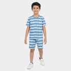 Boys Light Blue Cotton Round Neck Solid Night Suit, Light Blue, small