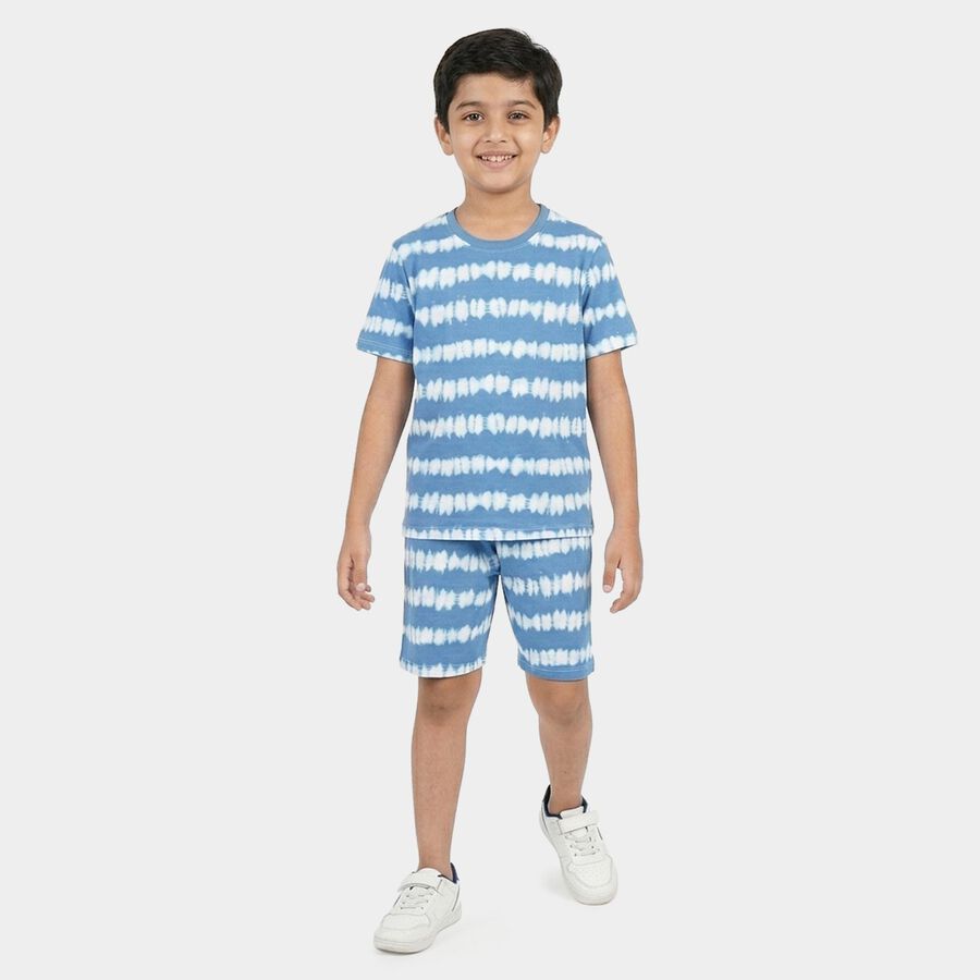 Boys Light Blue Cotton Round Neck Solid Night Suit, Light Blue, large