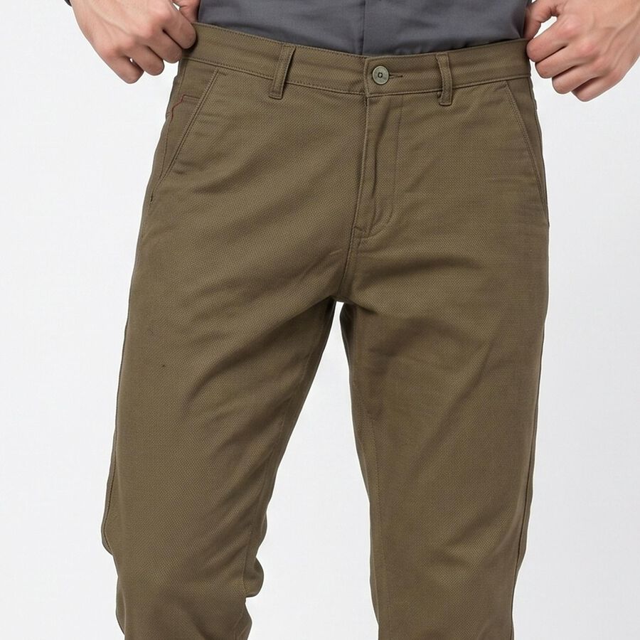 Men's Olive Green Slim Fit Flat-Front Chino Trousers, ओलिव, large