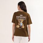 Women's Olive 100% Cotton Round Neck Minimalist T-Shirt, Olive, small