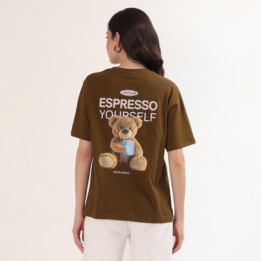 Women's Olive 100% Cotton Round Neck Minimalist T-Shirt, Olive, large