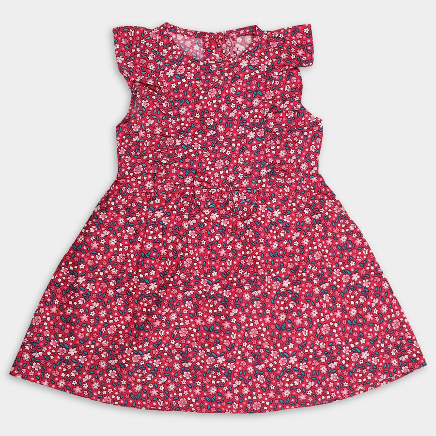 Girls' 100% Cotton Frock , रानी (फ्यूशिया), large image number null