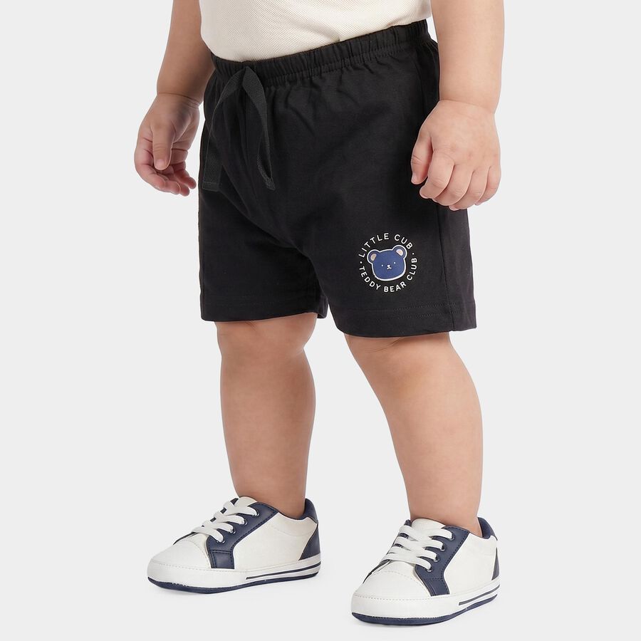 Infants' Black Regular Fit Printed Half Pant, काला, large