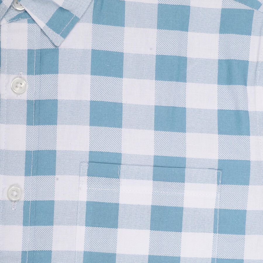 Boys Light Powder Blue Cotton Button-Down Casual Shirt, हल्का नीला, large image number null