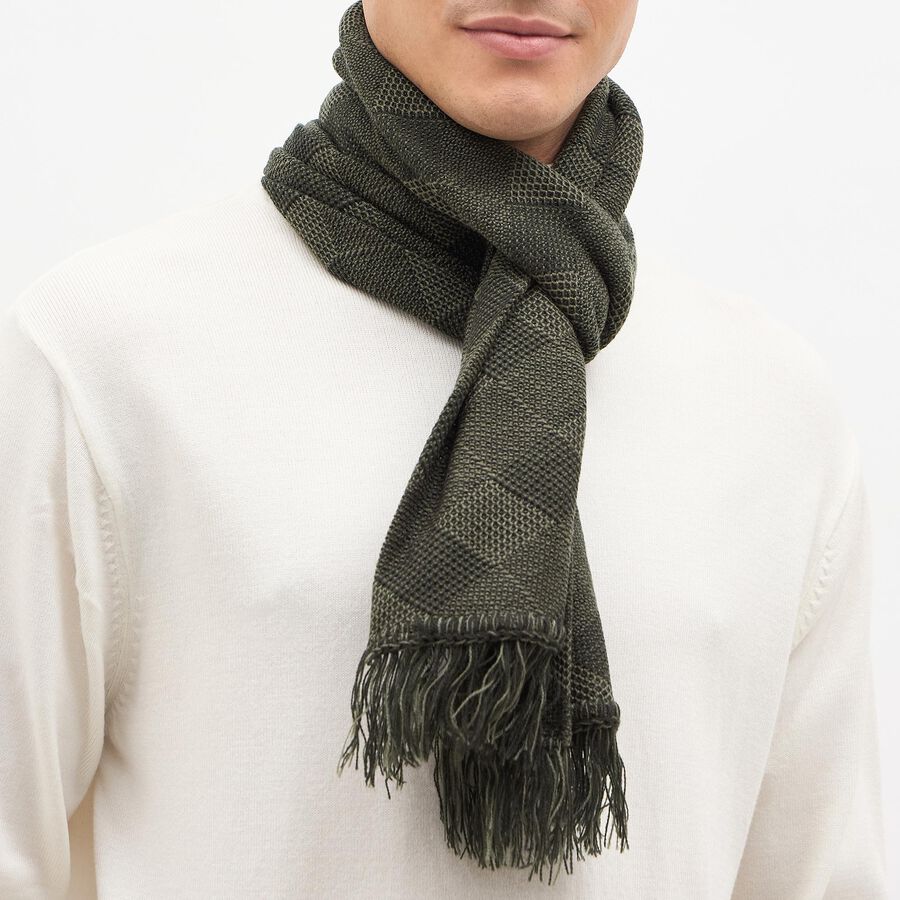 Men's Muted Forest Green Acrylic Checkered Muffler, Olive, large image number null