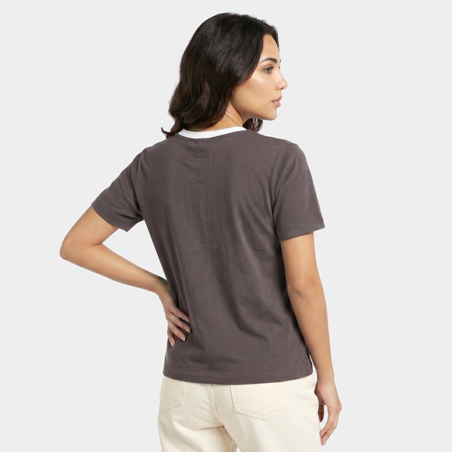 Women's Charcoal Round Neck Regular T-Shirt, Dark Grey, large
