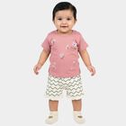 Infants Light Pink Cotton Crew Neck Casual Top and Shorts Set, Light Pink, small