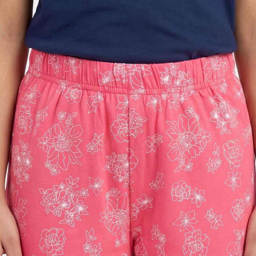 Girls' Pink Jogger Fit Floral Printed Pyjama, रानी (फ्यूशिया), large