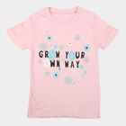 Girls Pink Round Neck Regular T-Shirt, Light Pink, small