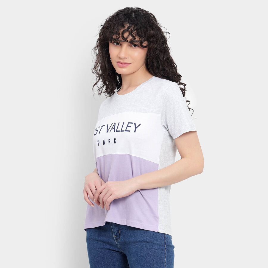 Cotton Round Neck T-Shirt, लाइलेक, large image number null