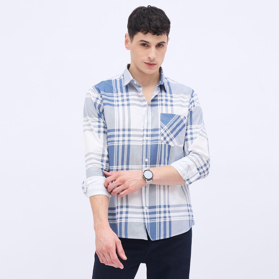 Men's Muted Steel Blue Cotton Classic Casual Shirt, Dark Blue, large image number null