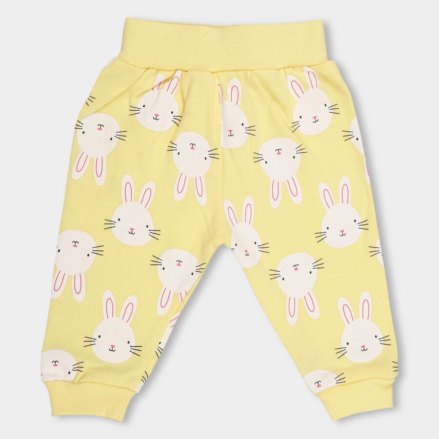 Infants' Soft Yellow Jogger Fit Bunny Printed Pyjama, पीला, large image number null