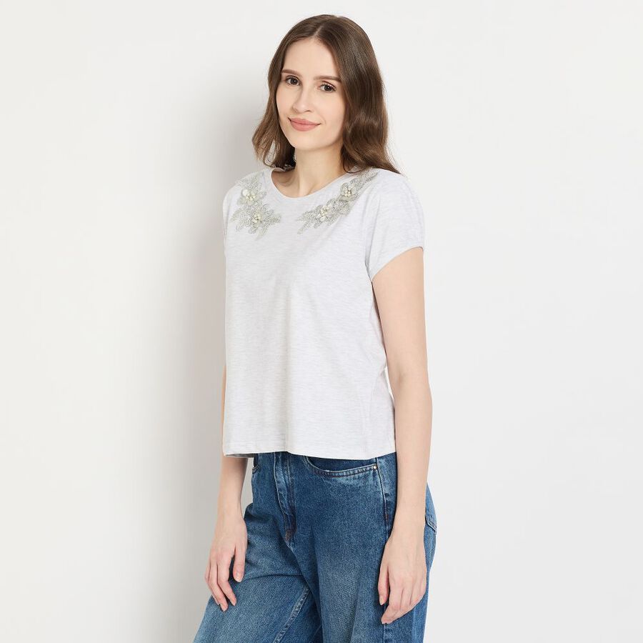 Ladies' Round Neck T-Shirt, मिश्रित हल्का ग्रे, large image number null
