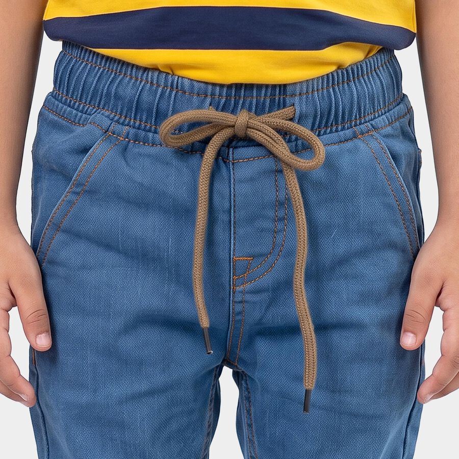 Boys Light Blue Straight Fit Drawstring Jeans, हल्का नीला, large