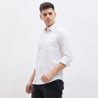 Men's White Cotton Full Sleeve Classic Collar Textured Shirt, White, small