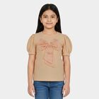 Girls Peach Round Neck Regular T-Shirt, पीच, small
