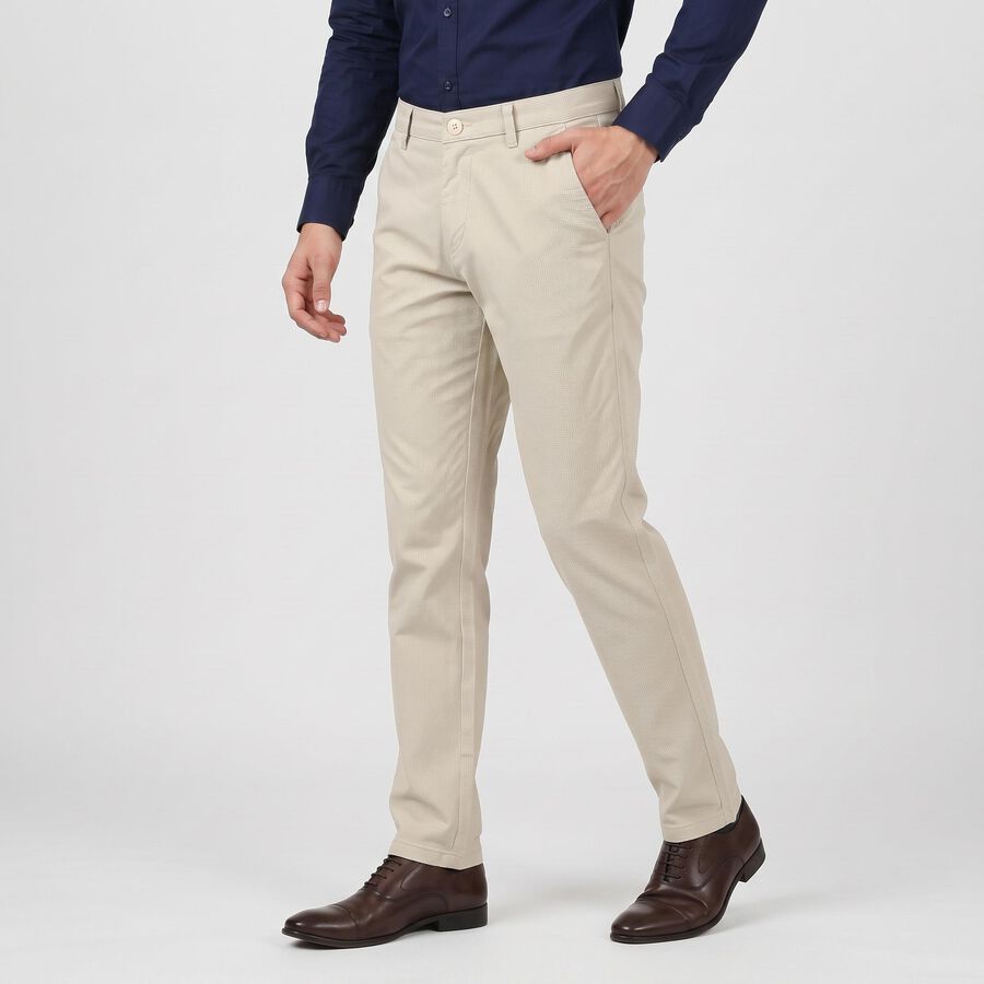 Men's Off White Slim Fit Textured Chino Trousers, Off White, large