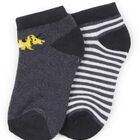 Boys' Dark Charcoal Regular Fit Ankle-Length Dinosaur and Striped Socks Pack of 2, Navy Blue, small image number null