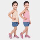 Girls Coral Cotton Round Neck Quilted Vest, Coral, small