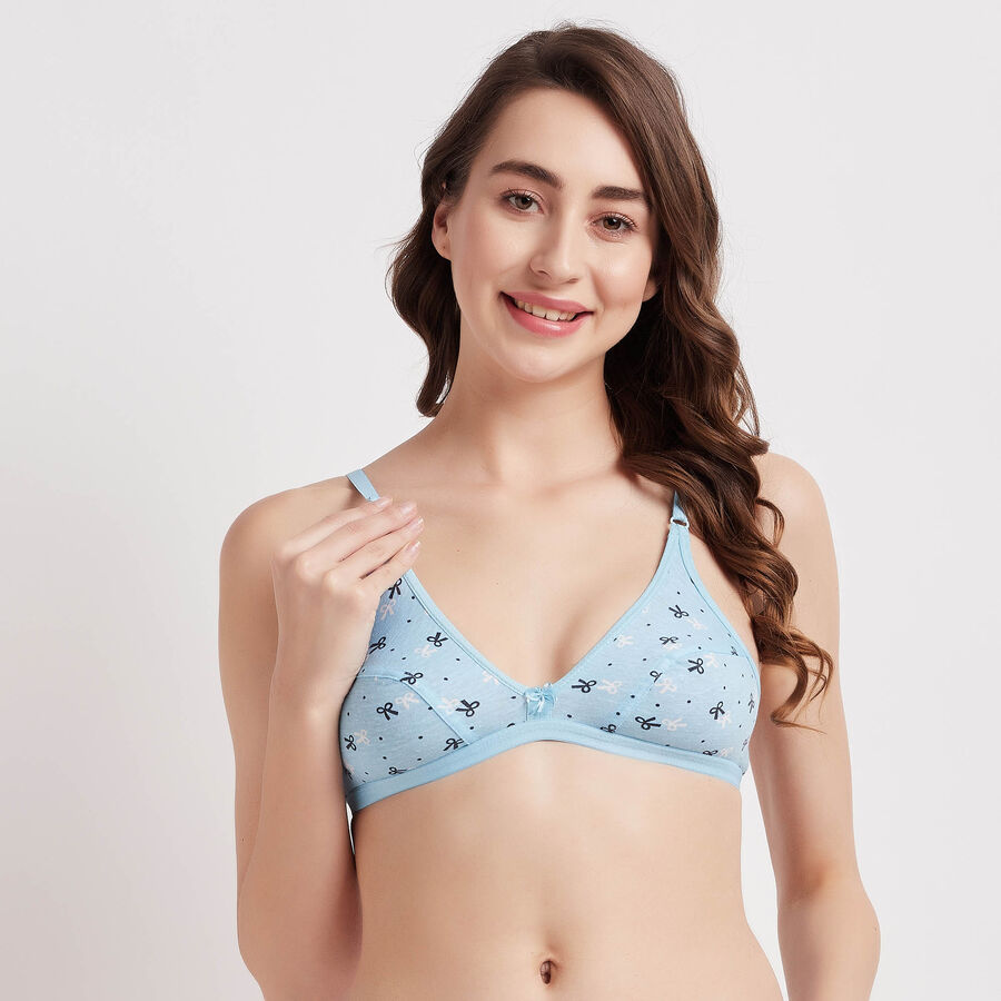 Printed Non-Padded Bra, Light Blue, large image number null