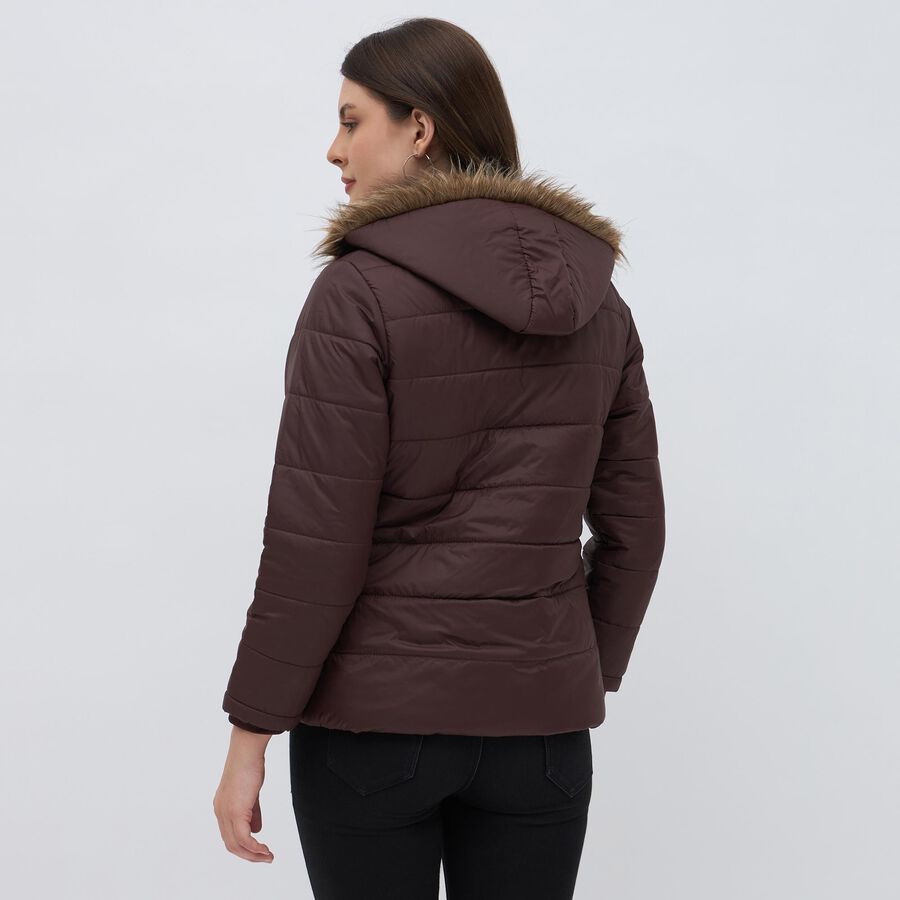 Women's Maroon High Neck Casual Jacket, वाइन, large image number null