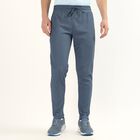 Men's Muted Steel Blue Tapered Fit Textured Track Pants, Mid Blue, small