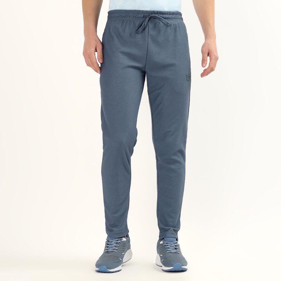 Men's Muted Steel Blue Tapered Fit Textured Track Pants, Mid Blue, large
