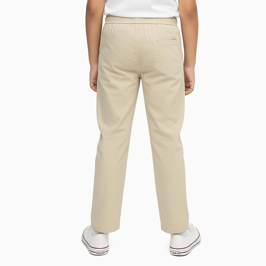 Boys Light Beige Regular Fit Elastic Waist Cotton Trousers, गहरा पीला, large image number null