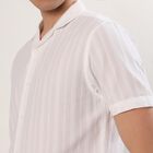 Men's White Cotton Half Sleeve Cuban Collar Casual Shirt, White, small