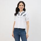 Women's Rich Eggshell White Mandarin Collar Classic Shirt, White, small