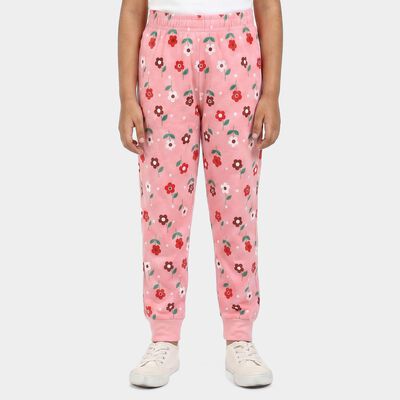 Girls Pink Jogger Floral Printed Pyjama