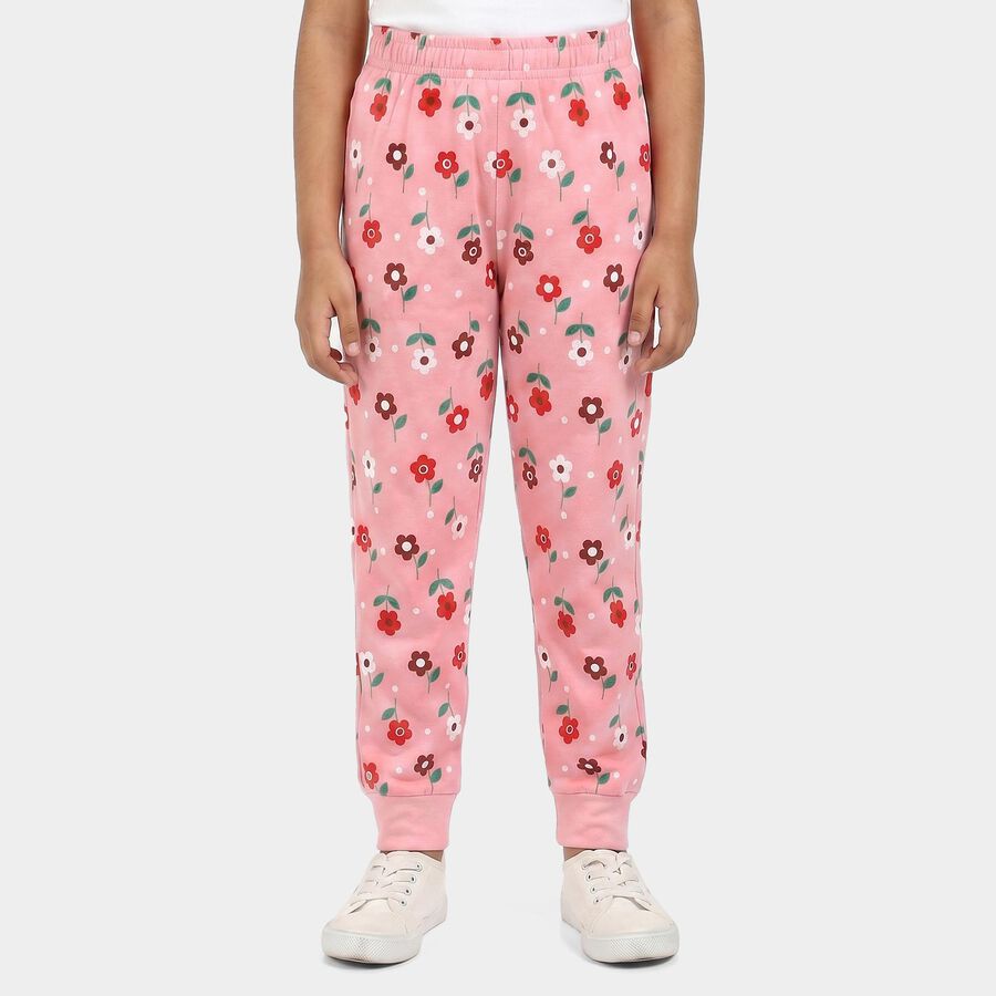 Girls Pink Jogger Floral Printed Pyjama, Light Pink, large