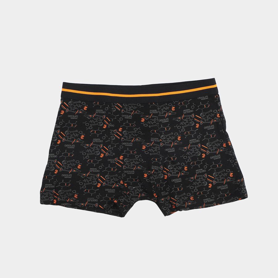Boys Black Regular Fit Printed Trunks, काला, large