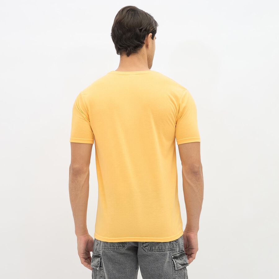 Men's Bright Yellow Round Neck Graphic T-Shirt, Yellow, large image number null