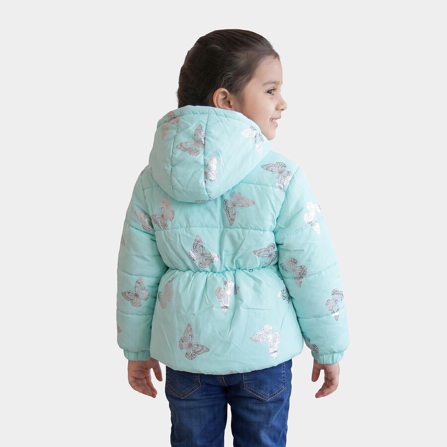 Girls' Aqua Hooded Puffer Jacket, Aqua, large