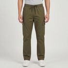 Men's Olive Green Slim Fit Cargo Trousers, Olive, small