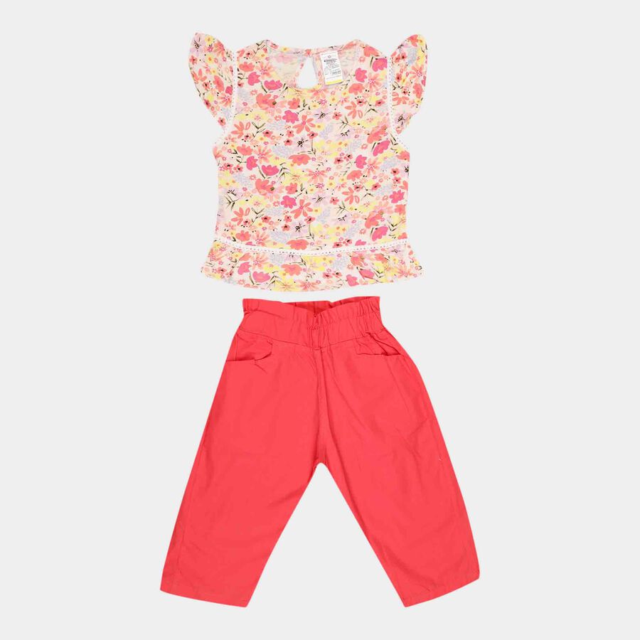 Girls Printed Capri Set, Coral, large image number null