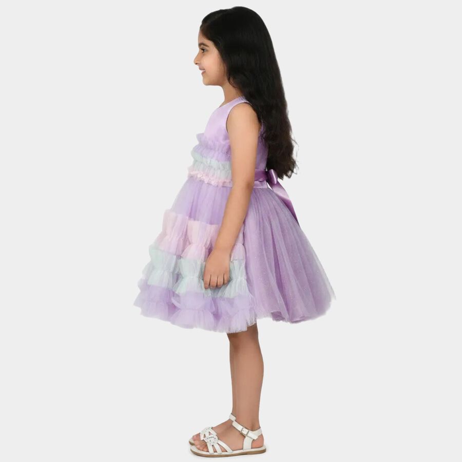 Girls' Lavender Fit and Flare Tiered Ruffle Party Wear Frock, Lilac, large