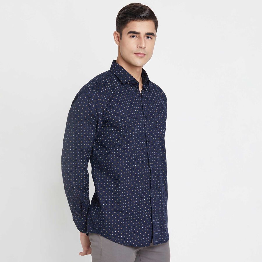 Printed Cotton Formal Shirt, Navy Blue, large image number null