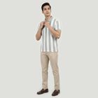 Men's Grey Polo Neck Striped T-Shirt, Light Grey, small