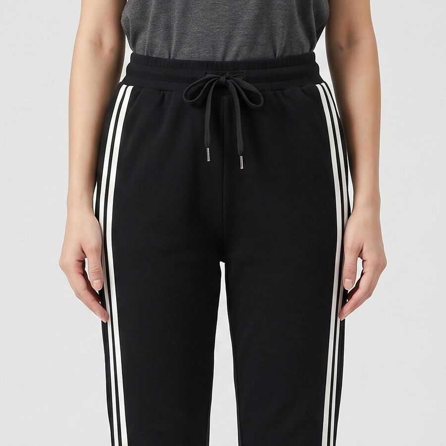 Women's Black Side-Striped Track Pants, काला, large