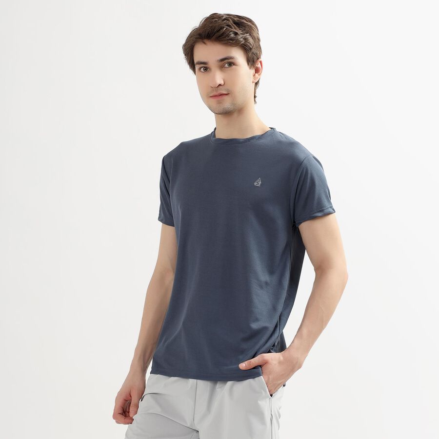 Men's Midnight Blue Crew Neck Slim Fit T-Shirt, Mid Blue, large image number null