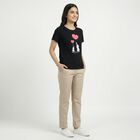 Women's Black Cotton Round Neck Casual T-Shirt, काला, small