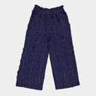Girls' Deep Navy Blue Wide-Leg Textured Trousers, Navy Blue, small image number null