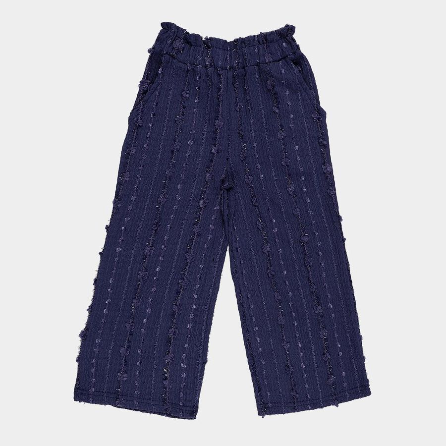 Girls' Deep Navy Blue Wide-Leg Textured Trousers, Navy Blue, large image number null