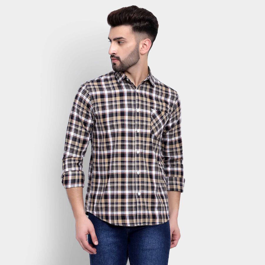Cotton Checks Casual Shirt, Yellow, large image number null