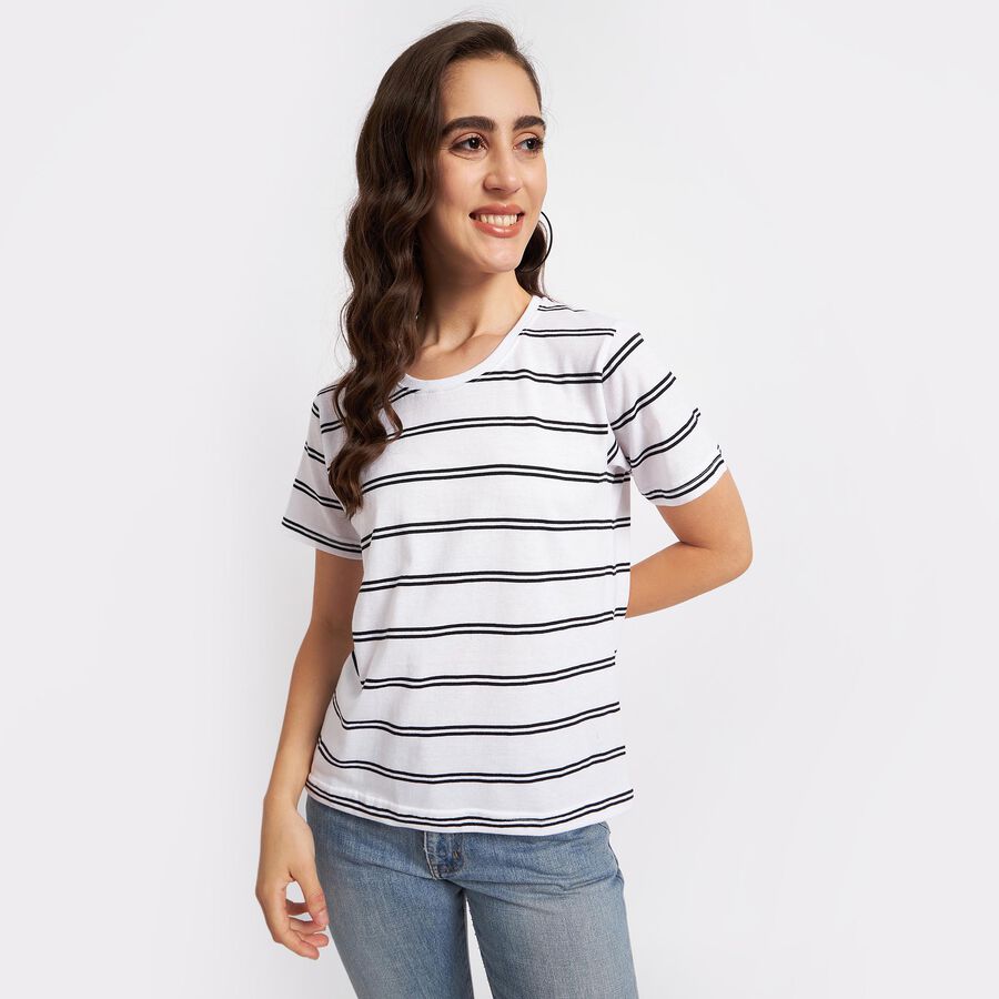 Stripes Round Neck T-Shirt, White, large image number null