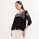 Women's Jet Black V-Neck Embroidered Kurti, काला, small