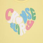 Girls Bright Yellow Cotton Round Neck Casual Top, पीला, small image number null