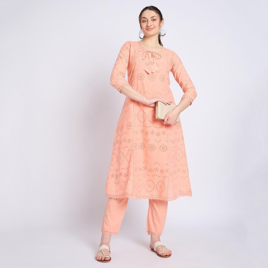 Ladies' 100% Cotton Kurta Pyjama Set, Peach, large image number null